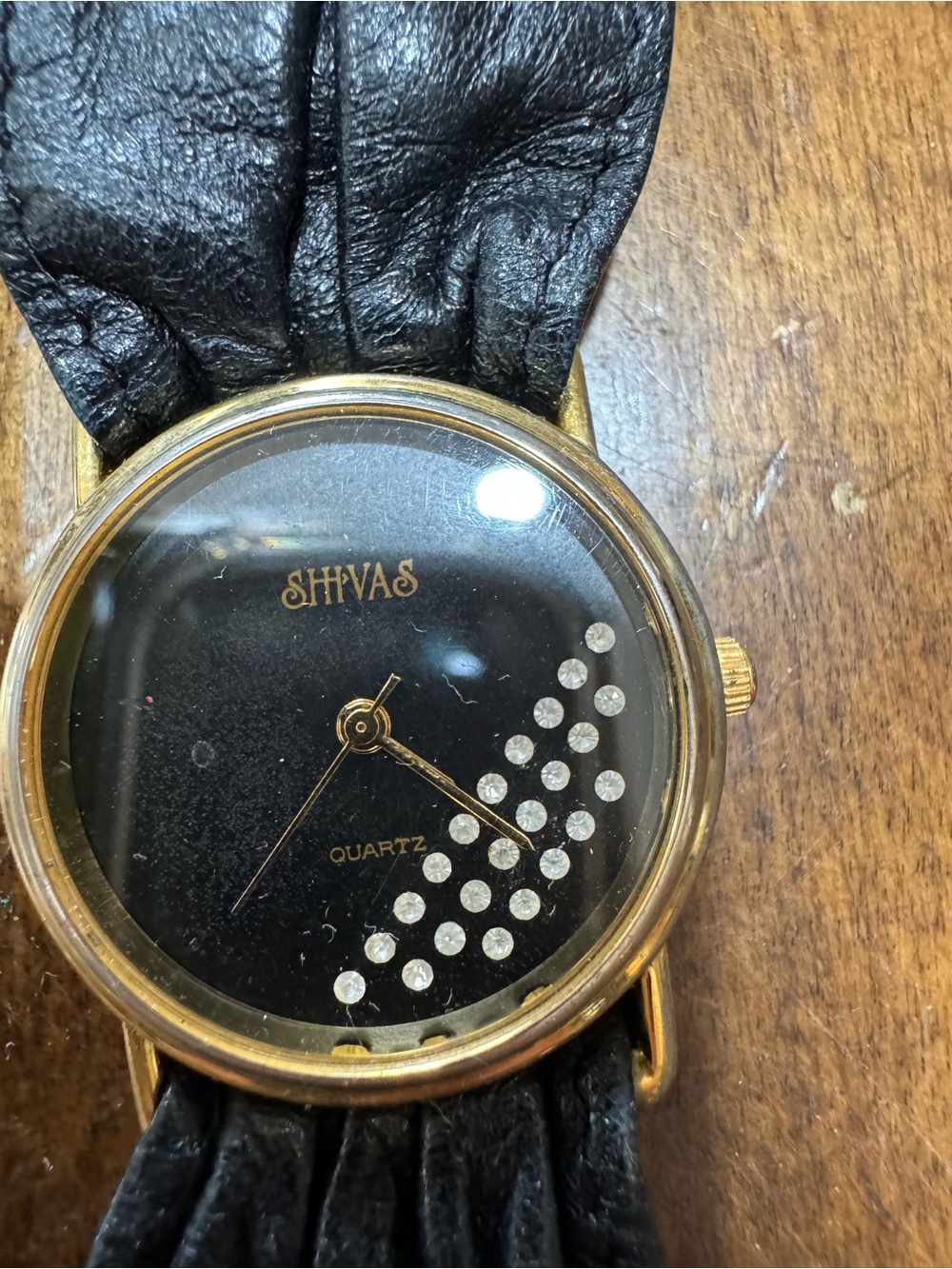 Black and Gold Women's Crystal Accent Quartz Watch